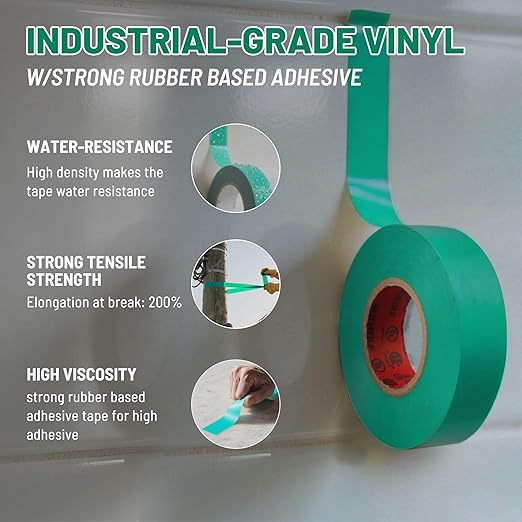 RED WOLF 10 Pack Green Electrical Tape 3/4 Inch x 66 Ft Industrial Grade UL/CSA Listed 7 Mil Thick Flame Retardant High Temp Waterproof Electrical PVC Tape Electric Super Vinyl Rated 600V