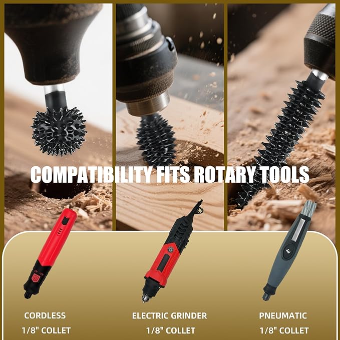 CAELUM 3 Pcs Rotary Burr Set, 1/8" Shaft Die Grinder Bits for Woodworking, Attachment for Dremel, Foredom, DeWalt, Milwaukee, Carving Burrs for Carving Engraving in Wood, Rubber, Plastic