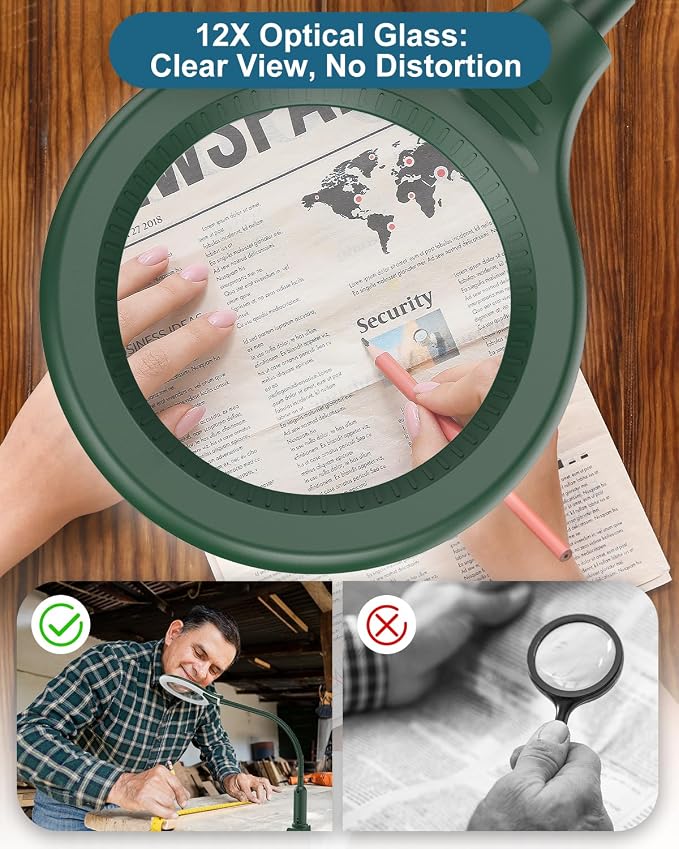 12X Magnifying Glass with Light and Stand, Real Glass, LED 5 Color Modes - Image 3