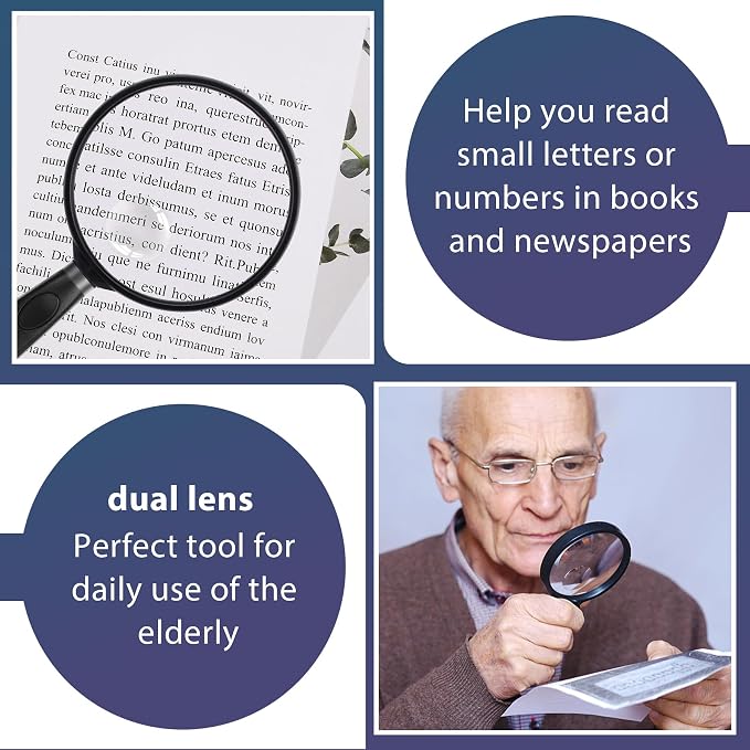 Feosky Handheld Reading Magnifier, 10X Magnifier, 75mm Shatterproof Lens - Image 3