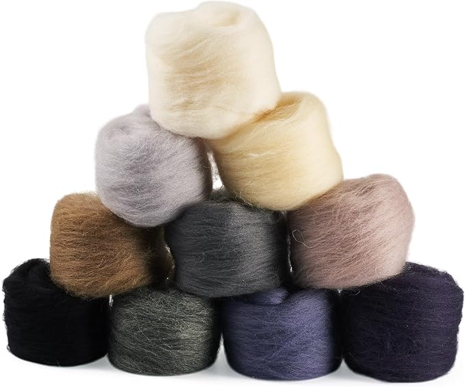 FASHEWELRY 1.76 oz Wool Roving for Needle Felting Kit 10 Colors Felting Wool by FASHEWELRY