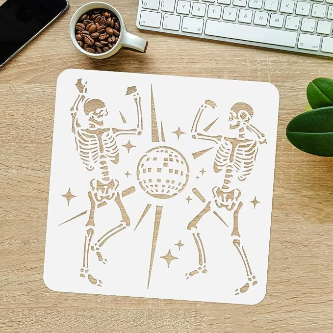 Dancing Skeletons Disco Ball Wall Painting Stencil, 11.8"x11.8" Skeleton - Image 4