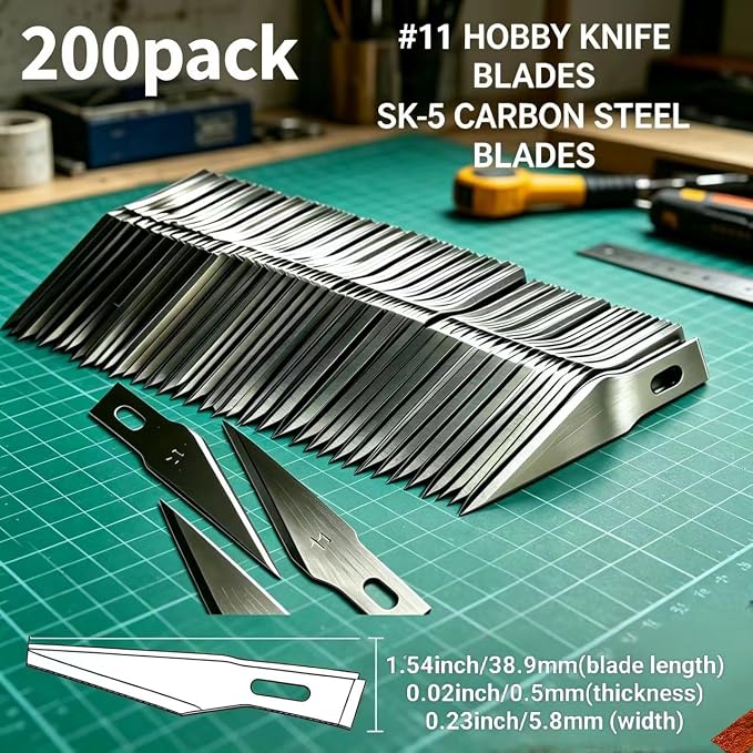 200 Pack Thickened #11 SK5 Hobby Knife Blades, Precision Replacement Blades - Image 3