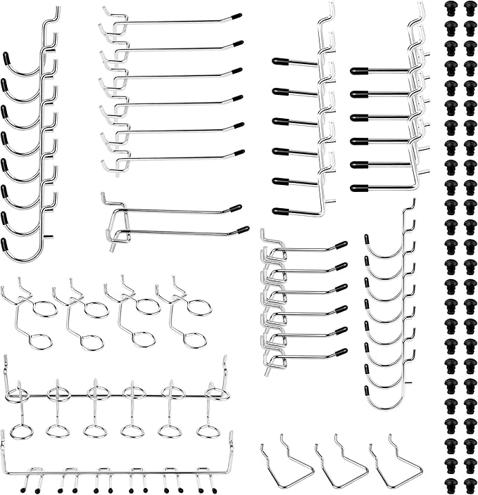 Pegboard Hook 100 Pcs, Heavy Duty Peg Board Hooks fit 1/8"＆1/4" Pegboards, Pegboard Accessories with Peg Locks for Organizing Various Tools,Peg Board Tool Utility Hooks
