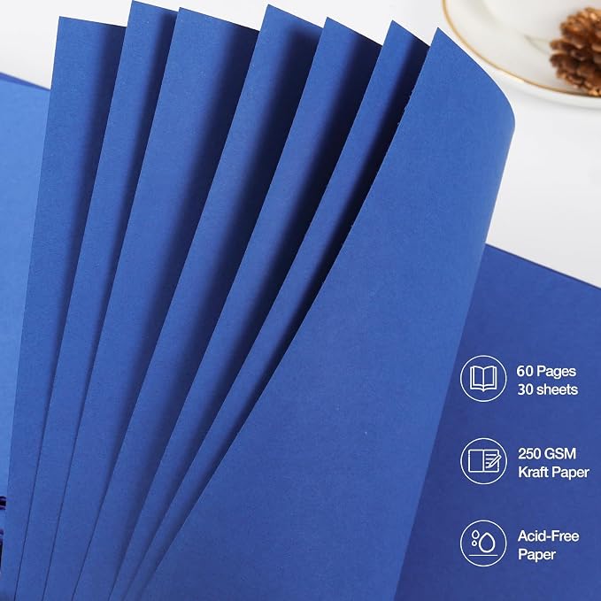 RECUTMS 10x10 Inch Scrapbook 60 Pages DIY Journal Album Kraft Paper Blue | - Image 5