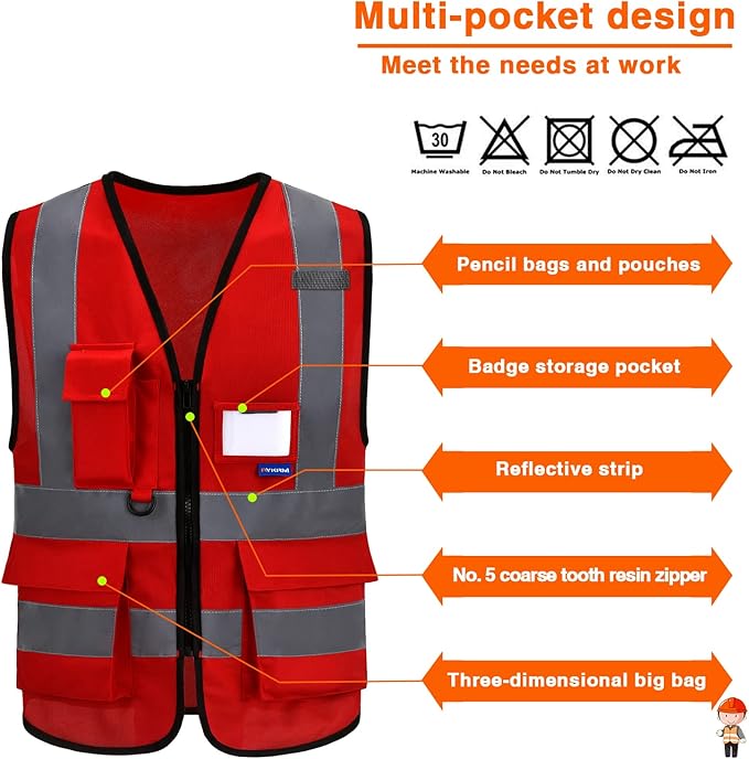 A-SAFETY 6XL 7XL 8XL Big and tall red safety vest 6xl 7xl 8xl