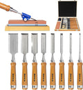 Professional Wood Chisel Set, 8pcs Woodworking Chisel Set with 1pcs Honing Guide, 1pcs Sharpening Stone