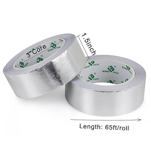 BOMEI PACK Adhesive Aluminum Foil Heat Shield Tape 2 Pack Barrier Fiberglass Thermal Insulation Reflective Material High Temp Protection (1.5 inch)