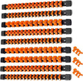 ALOANES 9 PC ABS Socket Organizer, 1/2 inch, 3/8 inch and 1/4 inch Drive Socket Rail Holders, Heavy Duty Socket Racks, Black Rails with Orange Clips