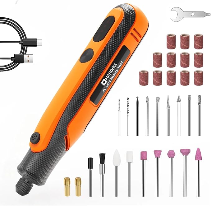 HARDELL Mini Cordless Rotary Tool 4V, 15000RPM 3-Speeds Rotary Tool, Type-C Charging, Multifunctional Accessories for Craving, Sanding, Grinding, Polishing, Small DIY Crafts, Resin Molding