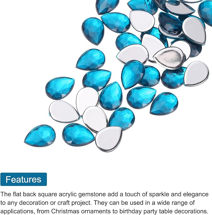 MECCANIXITY 50PCS Flat Back Acrylic Teardrop Gems 10x14mm Artificial Rhinestones - Image 4