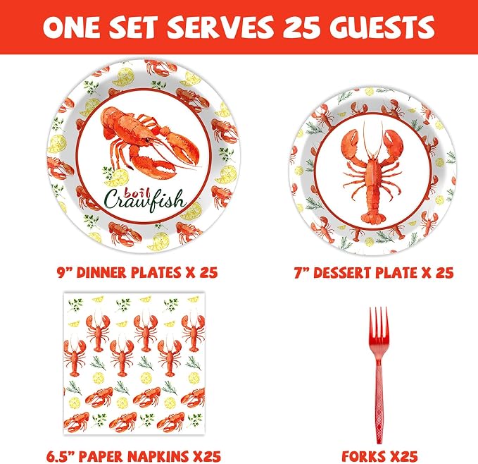Qyeahkj 100 Pcs Crawfish Boil Party Plates and Napkins Set Crawfish Party - Image 2