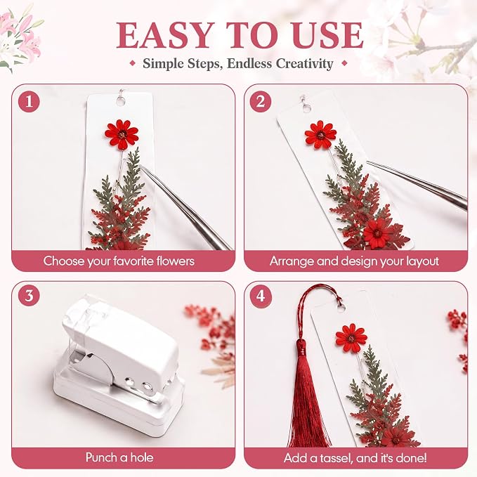 Fuyoooo 61 Pcs Pressed Flowers Bookmark Making Kit, DIY Bookmark Laminating - Image 3