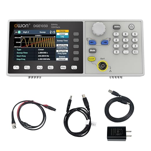 OWON Waveform Generator,30MHz Bandwidth, 125MSa/s Sampling Rate, 14 bits Vertical Resolution, 8K Waveform Length,5 Basic Waveforms, and 160 built-in Arbitrary Waveforms, with 3.6IN LCD Display DGE1030