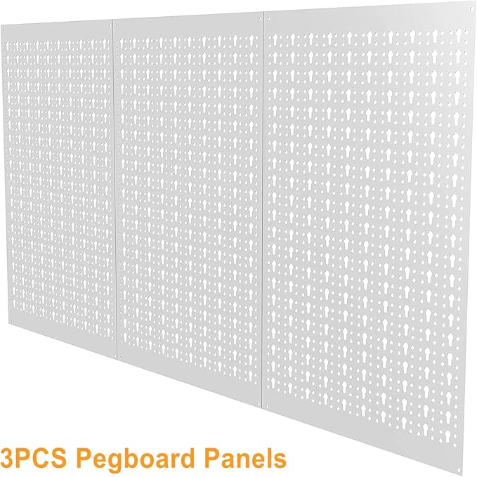 TORACK 3Pcs Metal Pegboard Panels(16x24 inch) for Wall Garage Utility Tools Storage Pegboard for Workbench, Modular Peg Board Tool Organizer Board Kit(Pack of 3, Grey)