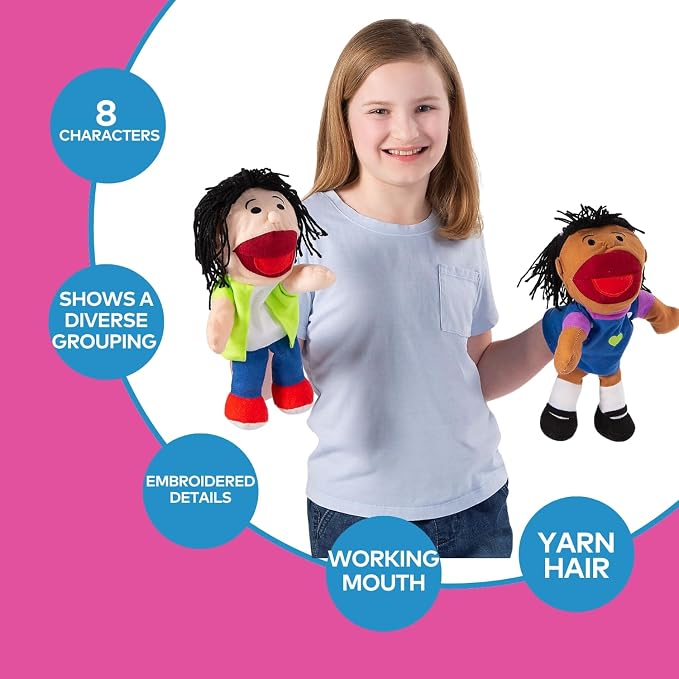 Fun Express Hand Puppets for Kids, 8 Multicultural, 14 Inch | Plush - Image 2