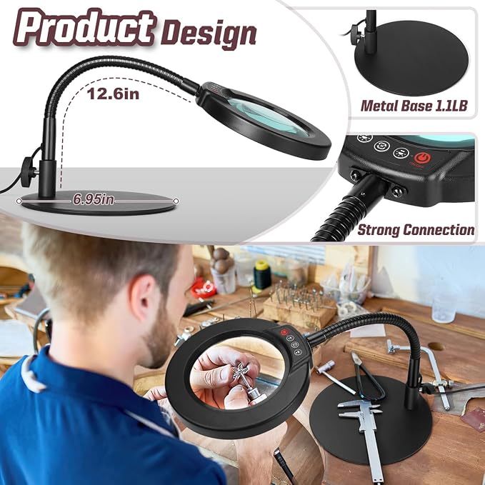 10X Magnifying Glass with Light and Stand, 5 Color Modes Stepless Dimmable LED - Image 4