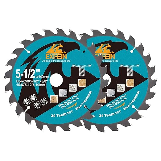 5-1/2 Inch Miter/Table Saw Blades 2pcs, 24 Teeth ATB TCT Fine Finish Wood Cutting Circular Saw Blade with 5/8 Inch Arbor
