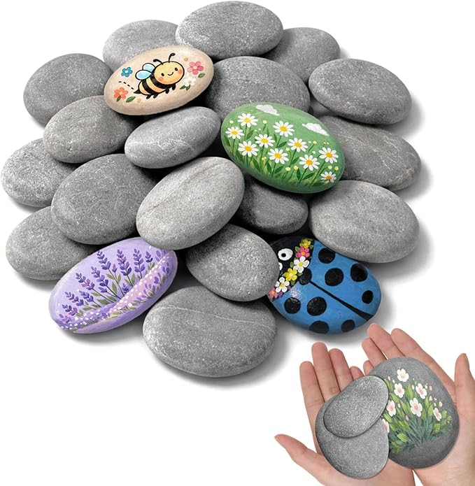 ReePlan 26PCS Rocks for Painting, 3 Sizes Flat River Rocks for Painting by Unknown