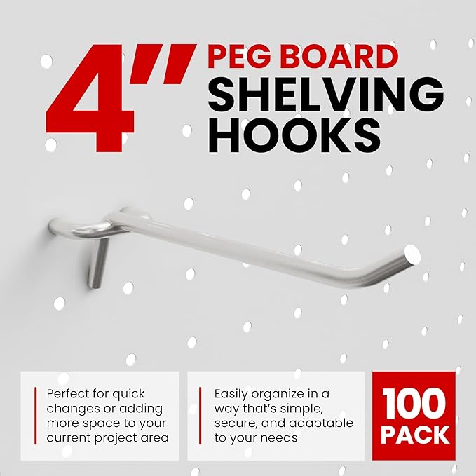 100 PC PEG Board Hooks 4 inch Pegboard Hooks 4" Length Wholesale Lot