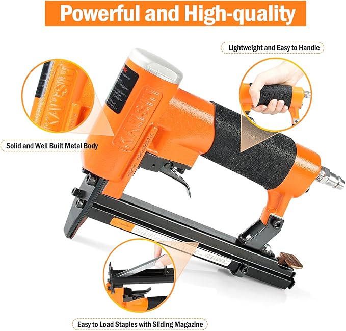KN8016 21 Gauge Industrial Pneumatic Upholstery Stapler 1/2-Inch Crown for 1/4-Inch to 5/8-Inch Staples, Air Power Upholstery Construction Staple Gun for Home Renovation, Furniture, DIY Woodworking
