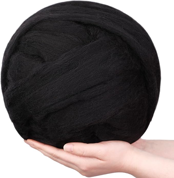 QMNNMA Wool Roving Bulk, 8.82oz Needle Felting Wool, Wool Roving Top-Black | by Qmnnma