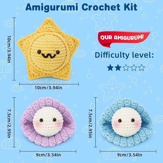 WaldyWop Crochet Kit for Beginners: 3Pcs Ocean Friends Wobbles Crochet Animal - Image 4