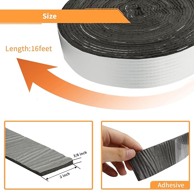 DOBTIM Foam Foil Pipe Insulation Wrap, Reflective Foil Insulation Tape Self Adhesive with High Resilience for Pipe Insulation Wrap 16 Ft Long x 3 Inch Wide x 3/8 Inch Thick