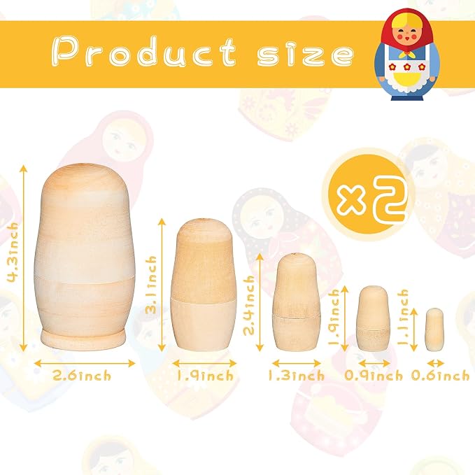 Chalyna 2 Sets Blank Russian Nesting Dolls Unfinished DIY Kit - Image 2