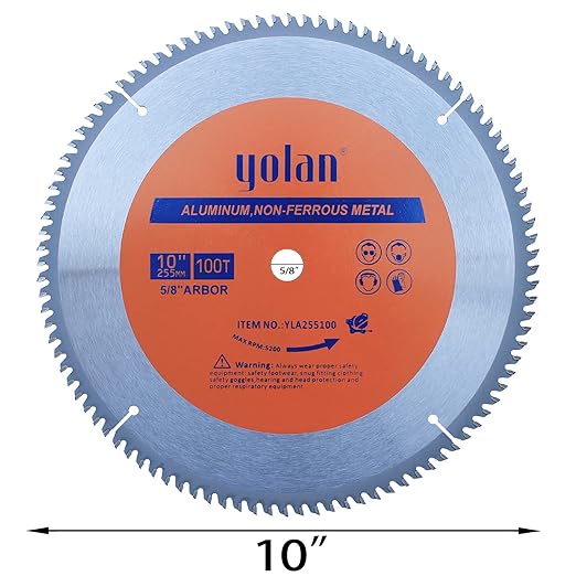 Yolan 10-Inch 100T Carbide Tooth TCG for Aluminum Saw Blade with 5/8-Inch Arbor, Table Saw Accessories