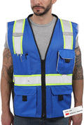 Dib Safety Vest Reflective Blue Mesh, High Visibility Vest with Pockets and Zipper, Heavy Duty Vest Made with 3M Reflective Tape 3XL
