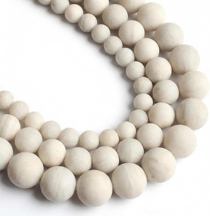 48pcs Natural Matte White Chrysocolla Gemstone Beads，8mm Frosted Round Loose by Yochus