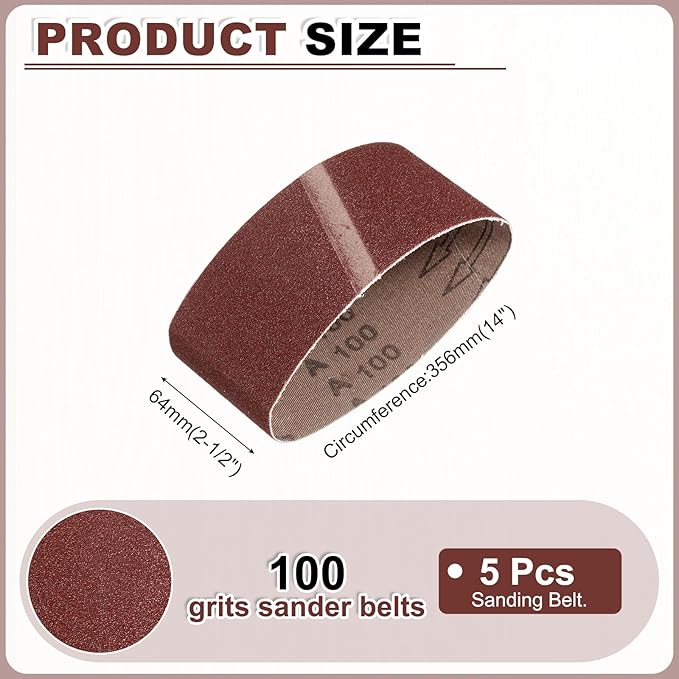 HARFINGTON 2-1/2 x 14 Inch Sanding Belts, 5 Pcs 100 Grits Aluminum Oxide Abrasive Belt Sander File Belt for Woodworking, Metal Polishing, Knife Sharpener
