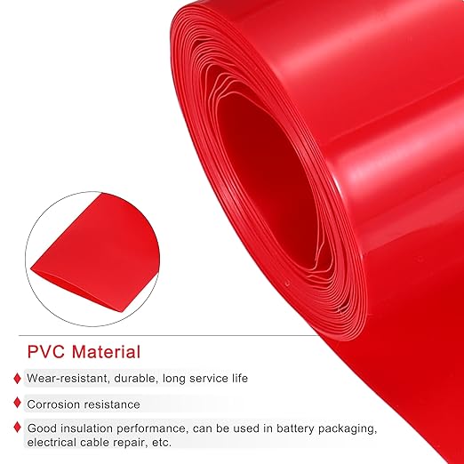 MECCANIXITY Battery Wrap PVC Heat Shrink Tubing 14mm Dia 23mm Flat 10 Feet(3meters) Red Good Insulation for Battery Pack