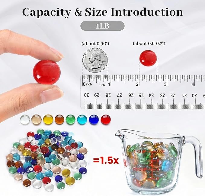FUTUREPLUSX 1 LB Multicolored Flat Glass Marbles, Mixed Glass Beads Vase | - Image 2