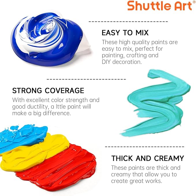 Shuttle Art Acrylic Paint, 15 Colors Acrylic Paint Large Bottle Set, 473ml/16oz - Image 5