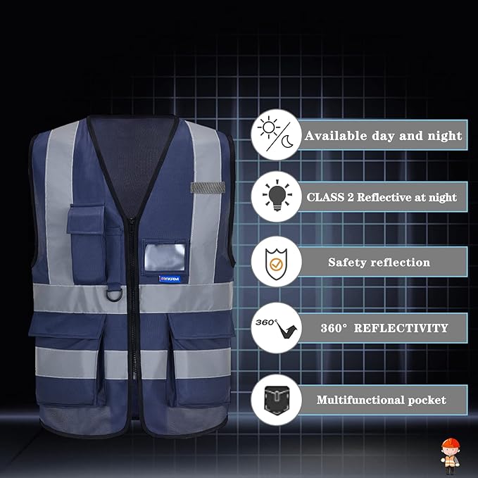 navy blue safety vest with pockets