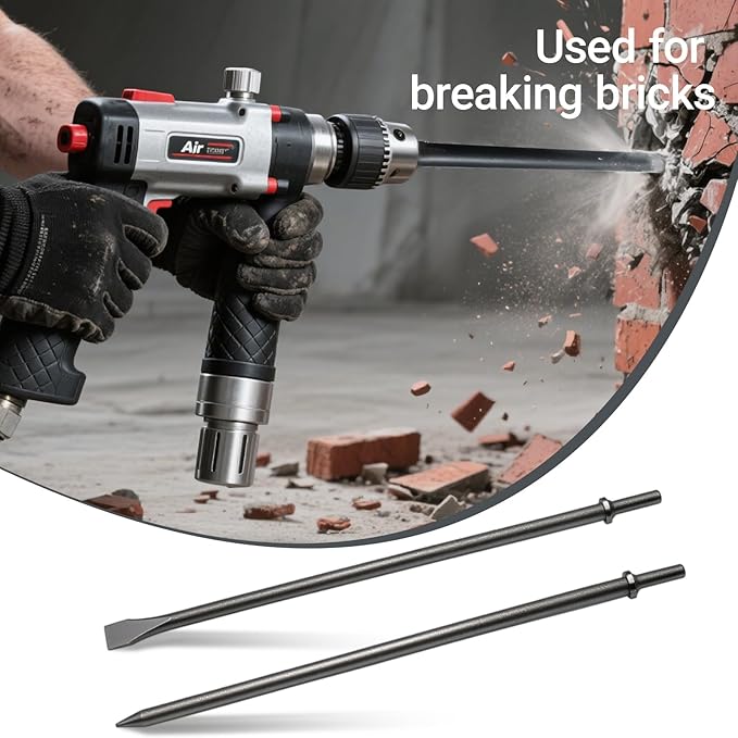 2 Pack 14" Air Hammer Bits Attachments,0.401 Inch Shank Chisel Bit Set,Cr-Mo Alloy Steel Punch
