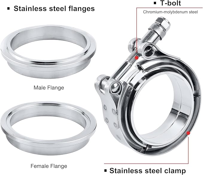 LokoCar 2.0 Inch V Band Clamp with Flange Male Female Stainless Steel 2Pcs