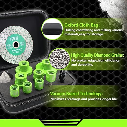 Tile Hole Saw Kit Diamond - FACHLICH 11pcs 2-1/2" Diamond Core Drill Bits Set and 4.5" Diamond Cutting Grinding Blade for Porcelain Ceramic Tile Marble Granite etc