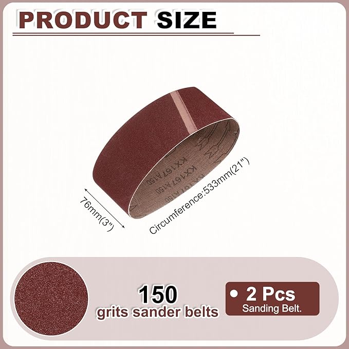HARFINGTON 3 x 21 Inch Sanding Belts, 2 Pcs 150 Grits Aluminum Oxide Abrasive Belt Sander File Belt for Woodworking, Metal Polishing, Knife Sharpener