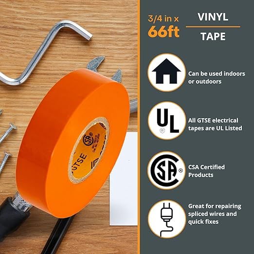 GTSE Orange Electrical Tape, 120 Rolls Bulk Box – Waterproof, Industrial Grade Vinyl, 3/4 in x 66ft– Strong Self-Adhesive PVC Electric Tape for Wire Insulation, 7 Mil, 600V – UL/CSA Listed