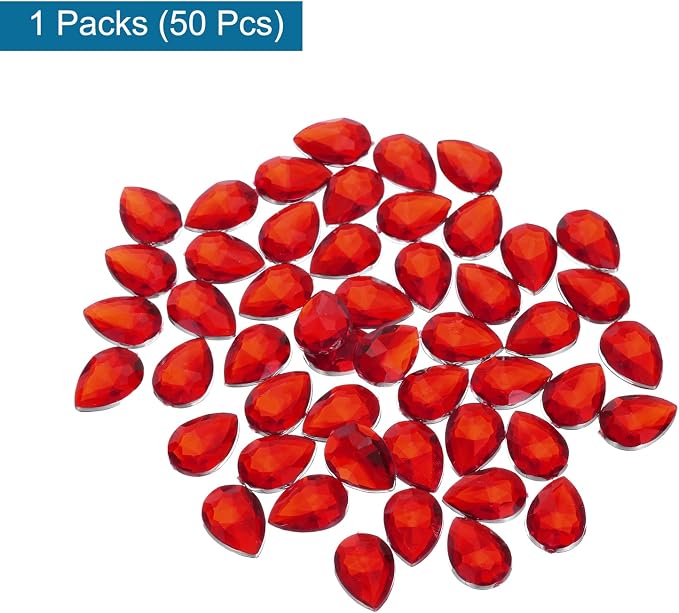 MECCANIXITY 50PCS Flat Back Acrylic Teardrop Gems 13x18mm Artificial Rhinestones - Image 3