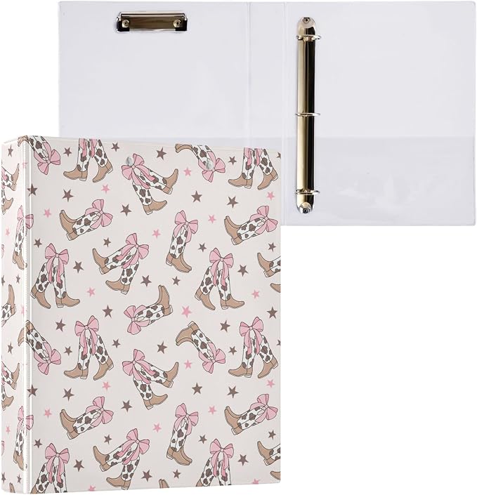 Pink Bow Cowgirl Round Ring Binders 1.5 Inch Doodle Bow Knot 3 Ring Clipboard - Image 8