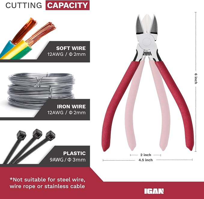IGAN-P6 Wire Flush Cutters, 6-inch Ultra Sharp and Powerful Side Cutter Clippers - Image 2