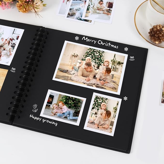 RECUTMS 8x8 Scrapbook Album 60 Pages Craft Paper Journal Memory Book Black | - Image 3
