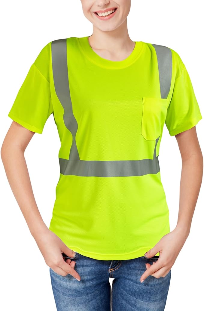 High Visibility Shirts Quick Dry Safety T Shirts with Reflective Strips and Pocket Short Sleeve Mesh Hi Vis Construction Work Class 2 Shirt for Men/Women Lime,4XL