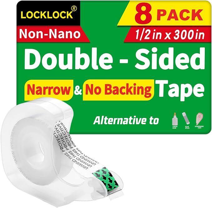 LOCKLOCK Double Sided Tape Light Duty, 8 Pack, 1/2 x 300 inches, Narrow Double by Unknown