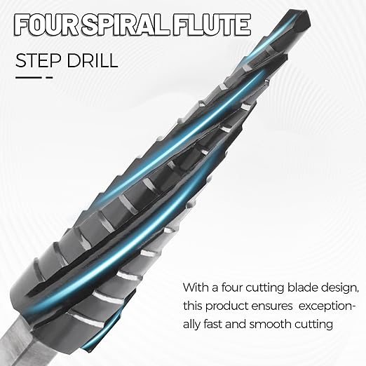 Cobalt M35 Step Drill Bit 1/8" to 1/2", TiAlN Coating 4 Spiral Flute Step Bit for Stainless Steel, Metal, Aluminum, Plastic