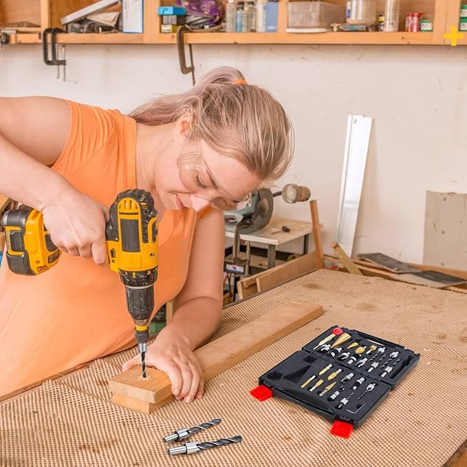 LAMPTOP 26-Pack Woodworking Tools and Accessories Including Countersink Drill Bits, 3-Pointed Countersink Drill Bit with L-Wrench, Wood Plug Cutter, Step Drill Bit, and Automatic Center Punch